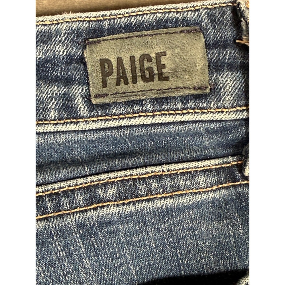 Paige Womens Distressed Straight Leg Jeans Brigitte Medium Wash Blue Denim - Picture 12 of 14